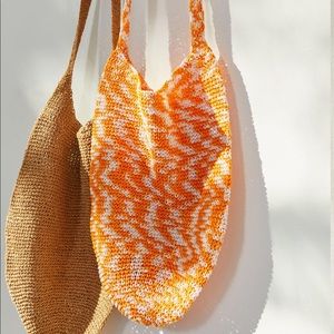 URban Outfitters Raffia Shoulder Bag - yellow & pink
